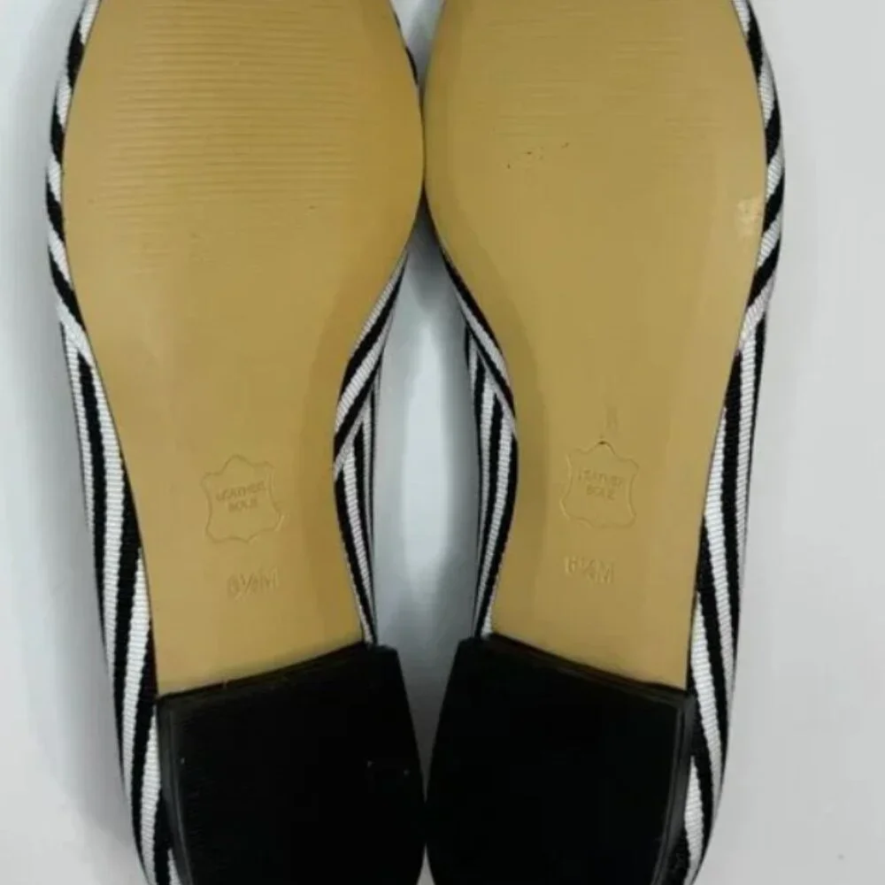 Talbots Edison Womens Black/White Striped Ribbon Pointed Flats Size 6.5